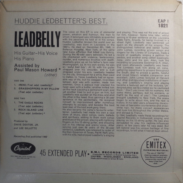 Leadbelly : Huddie Ledbetter's Best (7", EP, Mono)