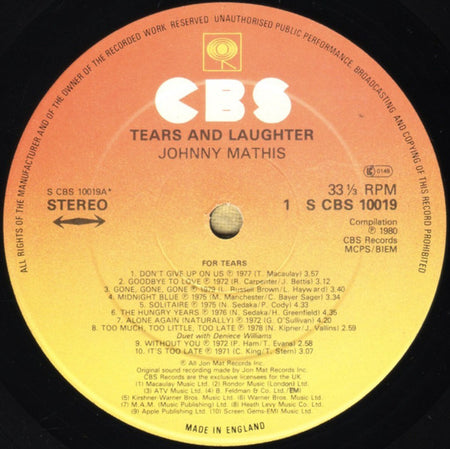 Johnny Mathis : Tears And Laughter (LP, Comp)