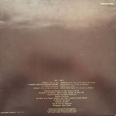Focus (2) : Focus At The Rainbow (LP, Album, Tri)