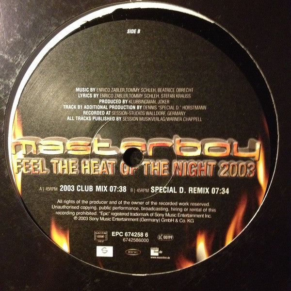 Masterboy : Feel The Heat Of The Night 2003 (12")