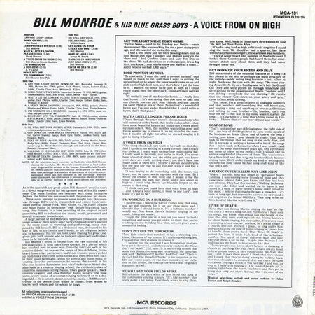 Bill Monroe And His Blue Grass Boys* : A Voice From On High (LP, Comp, RE, Bla)
