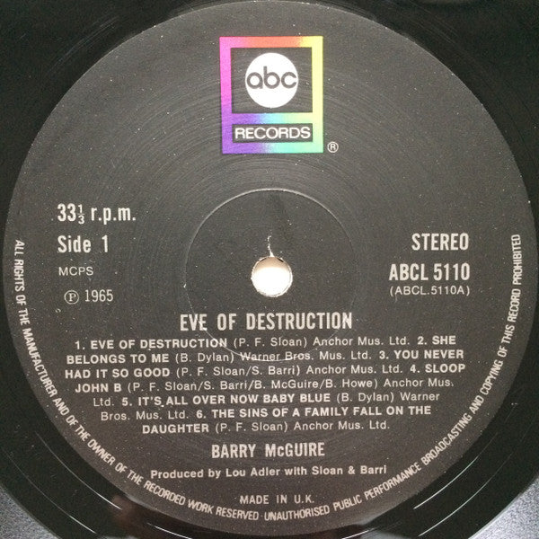 Barry McGuire : Eve Of Destruction (LP, Album, RE)