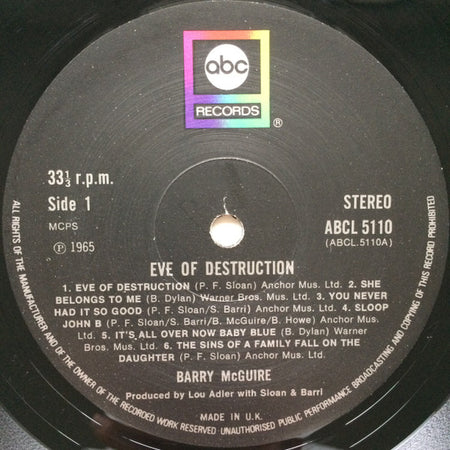 Barry McGuire : Eve Of Destruction (LP, Album, RE)