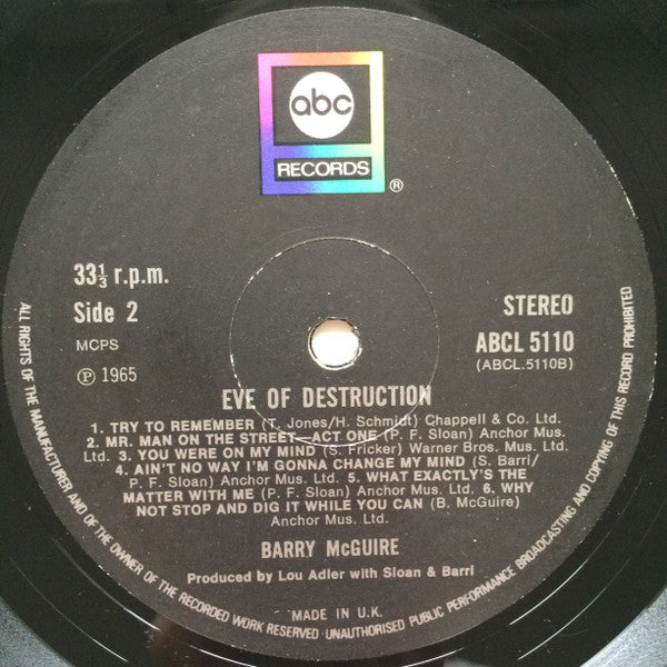 Barry McGuire : Eve Of Destruction (LP, Album, RE)
