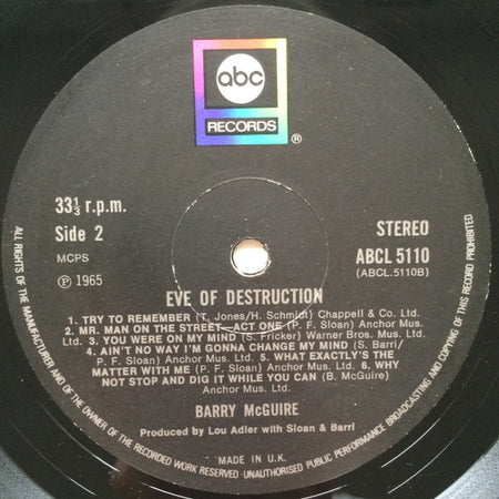 Barry McGuire : Eve Of Destruction (LP, Album, RE)