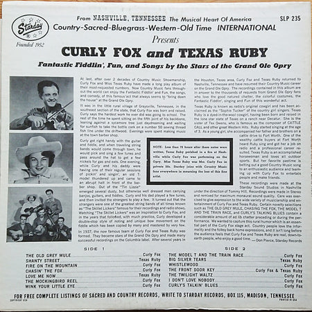 Curly Fox And Texas Ruby : Curly Fox And Texas Ruby (LP, Album, RE)