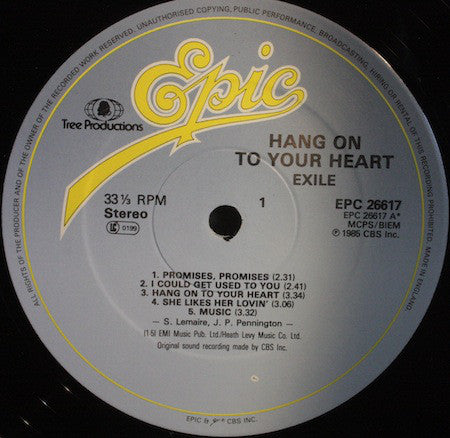 Exile (7) : Hang On To Your Heart (LP, Album)