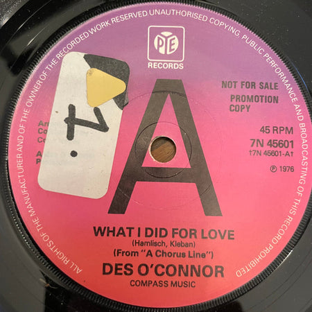 Des O'Connor : What I Did For Love (7", Promo, Sol)