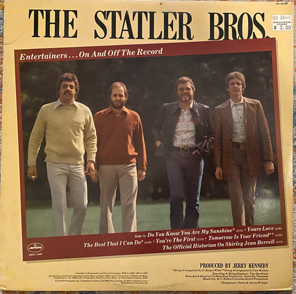 The Statler Brothers : Entertainers...On And Off The Record (LP)