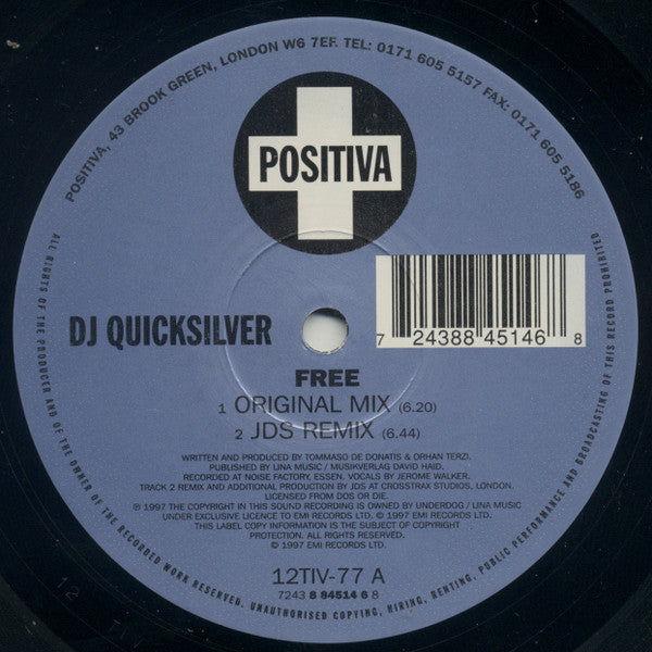 DJ Quicksilver : Free (12", Single)