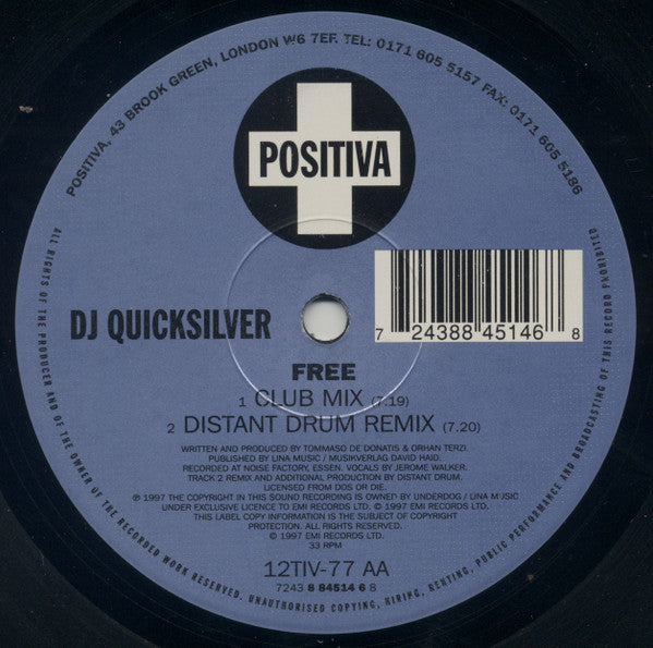 DJ Quicksilver : Free (12", Single)