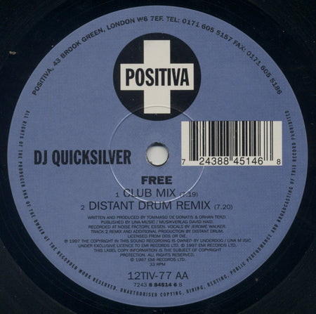 DJ Quicksilver : Free (12", Single)