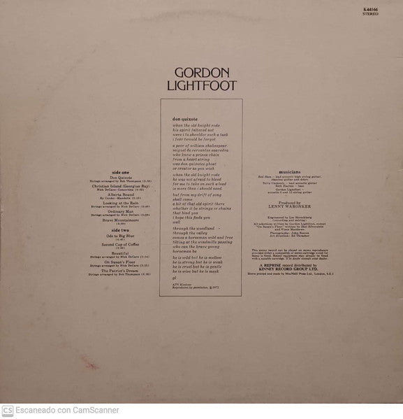 Gordon Lightfoot : Don Quixote (LP, Album)
