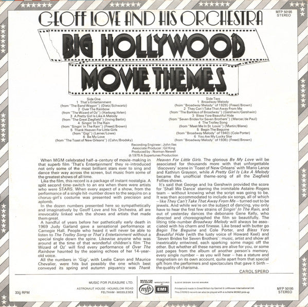 Geoff Love & His Orchestra : Big Hollywood Movie Themes (LP)
