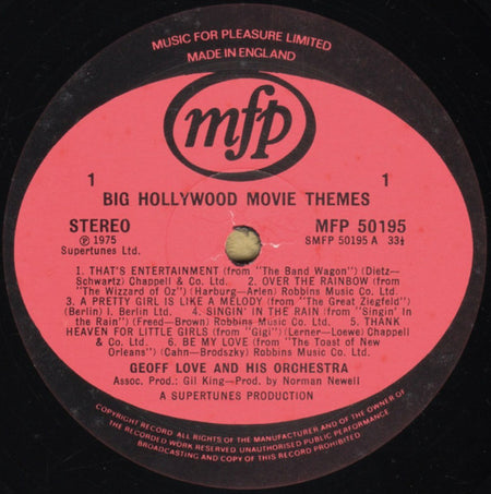 Geoff Love & His Orchestra : Big Hollywood Movie Themes (LP)