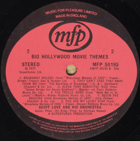 Geoff Love & His Orchestra : Big Hollywood Movie Themes (LP)