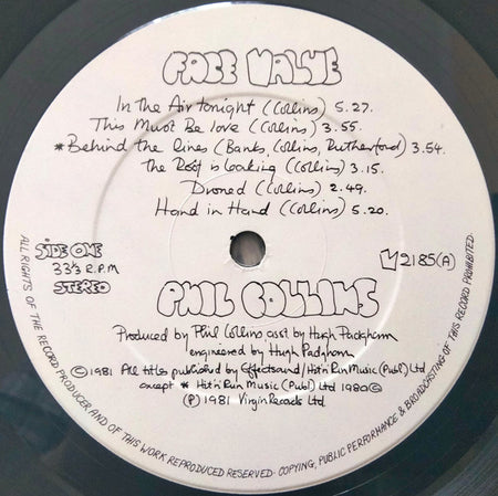 Phil Collins : Face Value (LP, Album, Gat)