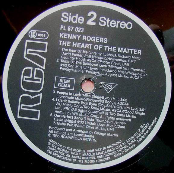 Kenny Rogers : The Heart Of The Matter (LP, Album)