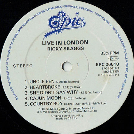Ricky Skaggs : Live In London (LP, Album)