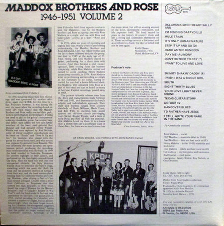 Maddox Brothers And Rose : 1946-1951 Volume 2 (LP, Comp)