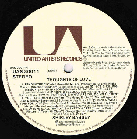 Shirley Bassey : Thoughts Of Love (LP, Album, Comp)