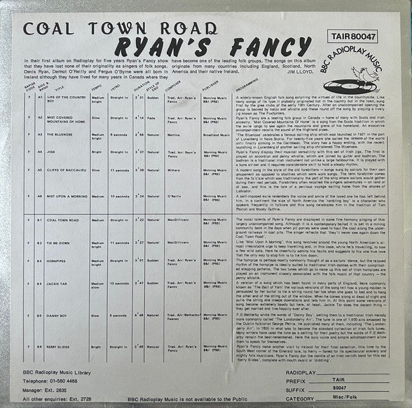 Ryan's Fancy : Coal Town Road (LP)