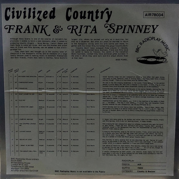 Frank And Rita Spinney : Civilized Country (LP, Album)