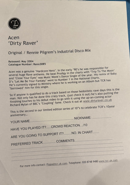 Acen : Dirty Raver (10", Promo, W/Lbl)