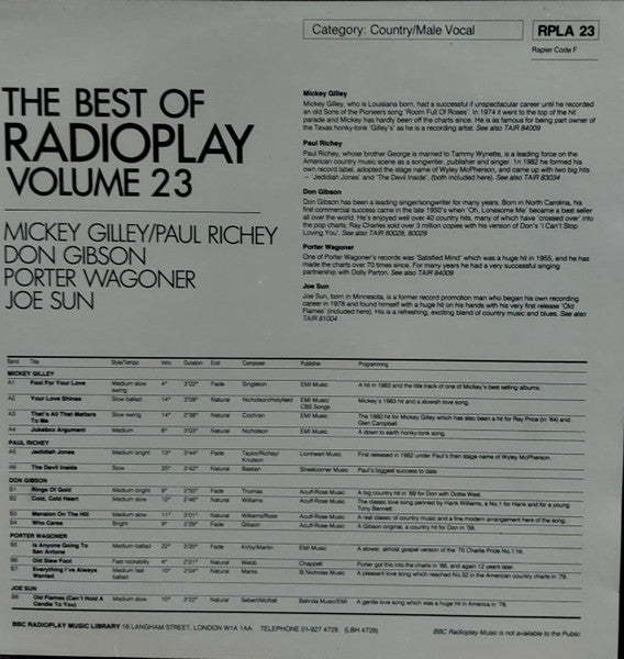 Mickey Gilley, Paul Richey, Don Gibson, Porter Wagoner, Joe Sun : The Best of Radioplay Volume 23 (LP)