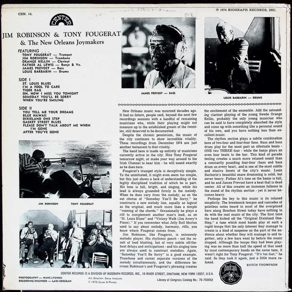 Jim Robinson (2), Tony Fougerat : Jim Robinson & Tony Fougerat With The New Orleans Joymakers (LP)