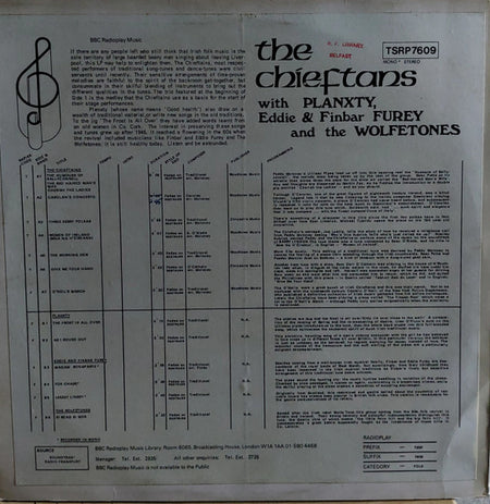 The Chieftains, Planxty, Finbar & Eddie Furey, The Wolfe Tones : The Chieftans BBC Radioplay Music (LP, Transcription)