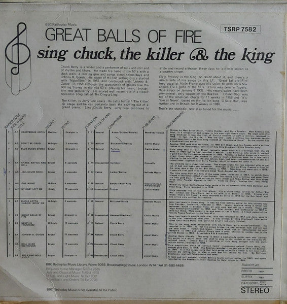 Chuck Berry, Jerry Lee Lewis, Elvis Presley : Great Balls Of Fire Sing Chuck, The Killer & The King (LP)