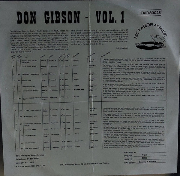 Don Gibson : Volume 1 (LP)