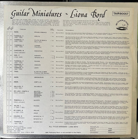 Liona Boyd : Guitar Miniatures (LP, Album)