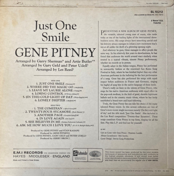 Gene Pitney : Just One Smile (LP, Album, Mono)