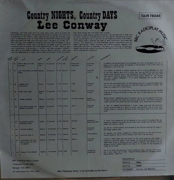 Lee Conway : Country Nights, Country Days (LP)