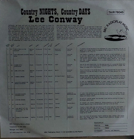 Lee Conway : Country Nights, Country Days (LP)