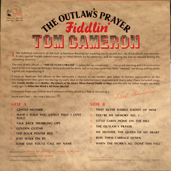 Fiddlin' Tom Cameron : The Outlaw's Prayer (LP)
