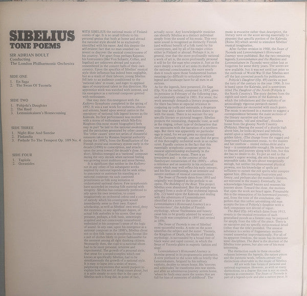 Sibelius*, Sir Adrian Boult Conducting The London Philharmonic Orchestra* : Tone Poems (2xLP, Comp, RE)