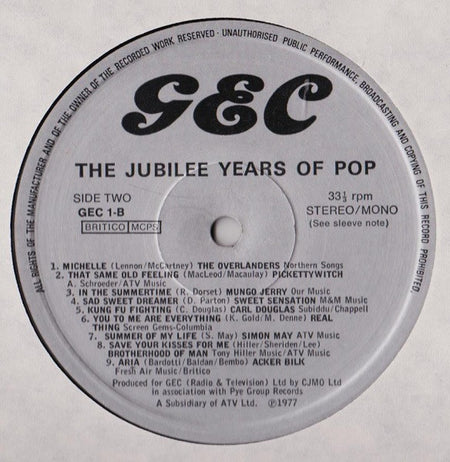 Various : GEC Presents: The Jubilee Years Of Pop (LP, Comp, Mono, Gat)