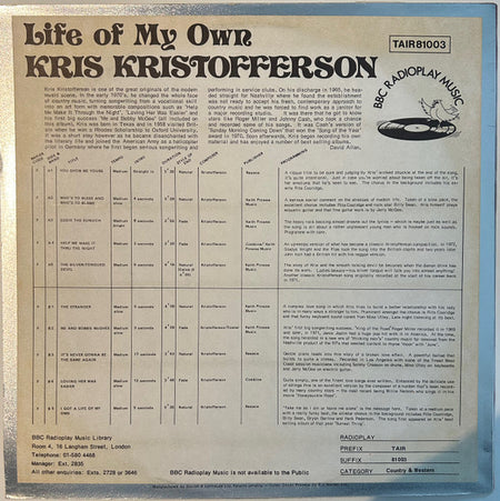 Kris Kristofferson : Life Of My Own (LP)