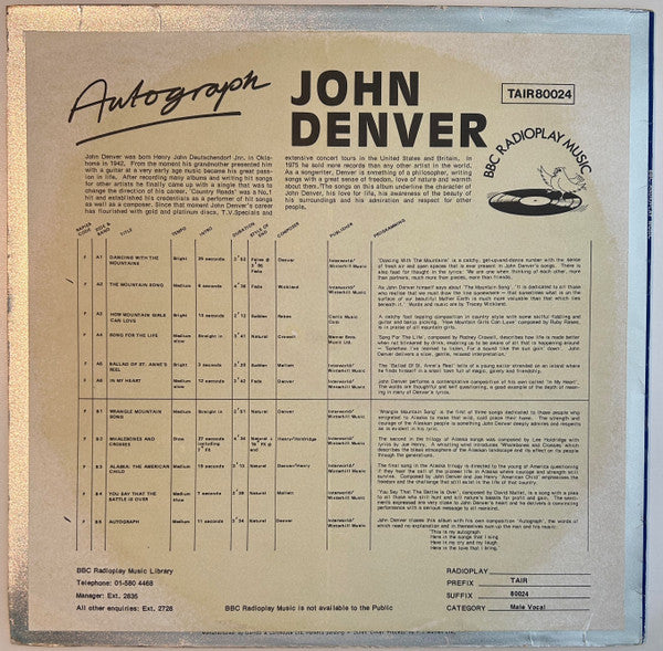 John Denver : Autograph (LP, Album, M/Print)