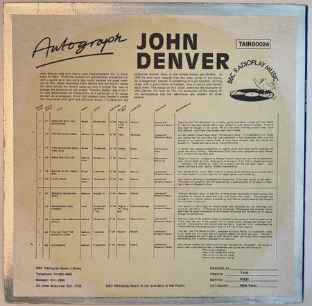 John Denver : Autograph (LP, Album, M/Print)