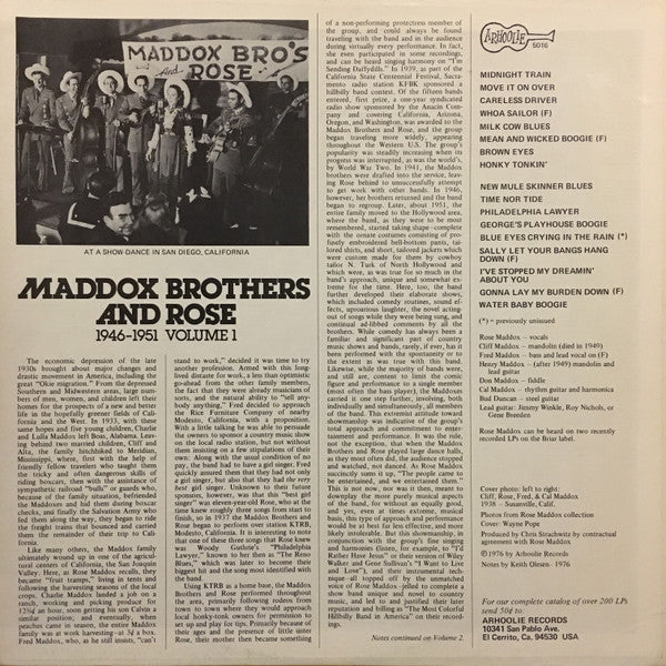 Maddox Brothers And Rose : 1946-1951 Volume 1 (LP, Comp)
