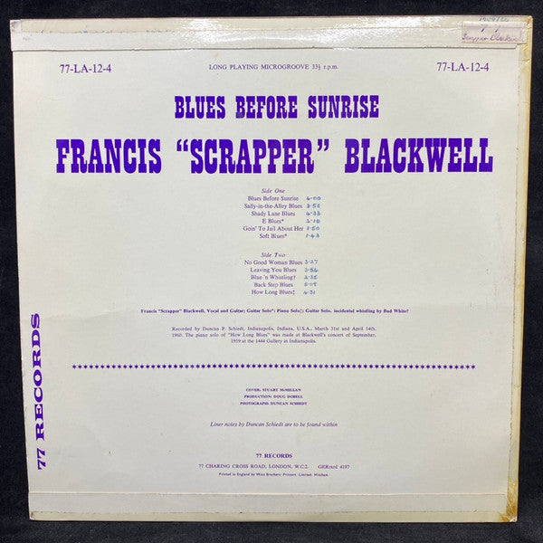 Francis "Scrapper" Blackwell* : Blues Before Sunrise (LP, Album, Mono)