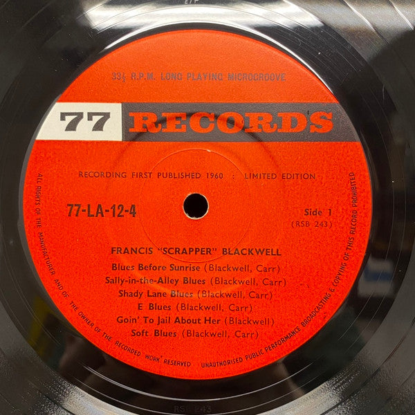 Francis "Scrapper" Blackwell* : Blues Before Sunrise (LP, Album, Mono)