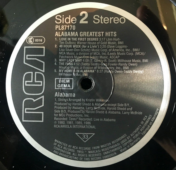 Alabama : Alabama Greatest Hits (LP, Comp)