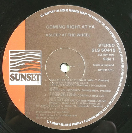Asleep At The Wheel : Comin' Right At Ya (LP, Album)