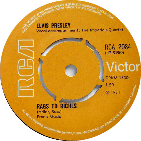 Elvis* : Rags To Riches (7", Single, Pus)