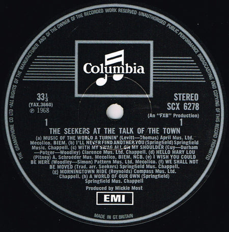 The Seekers : Live At The Talk Of The Town (LP, Album, RP)